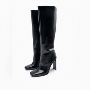 COPY - NWT Zara Black Glossy Finish Heeled Tall Knee High Boots 39